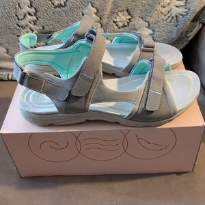 Easy Spirit Gray and Teal Sandals